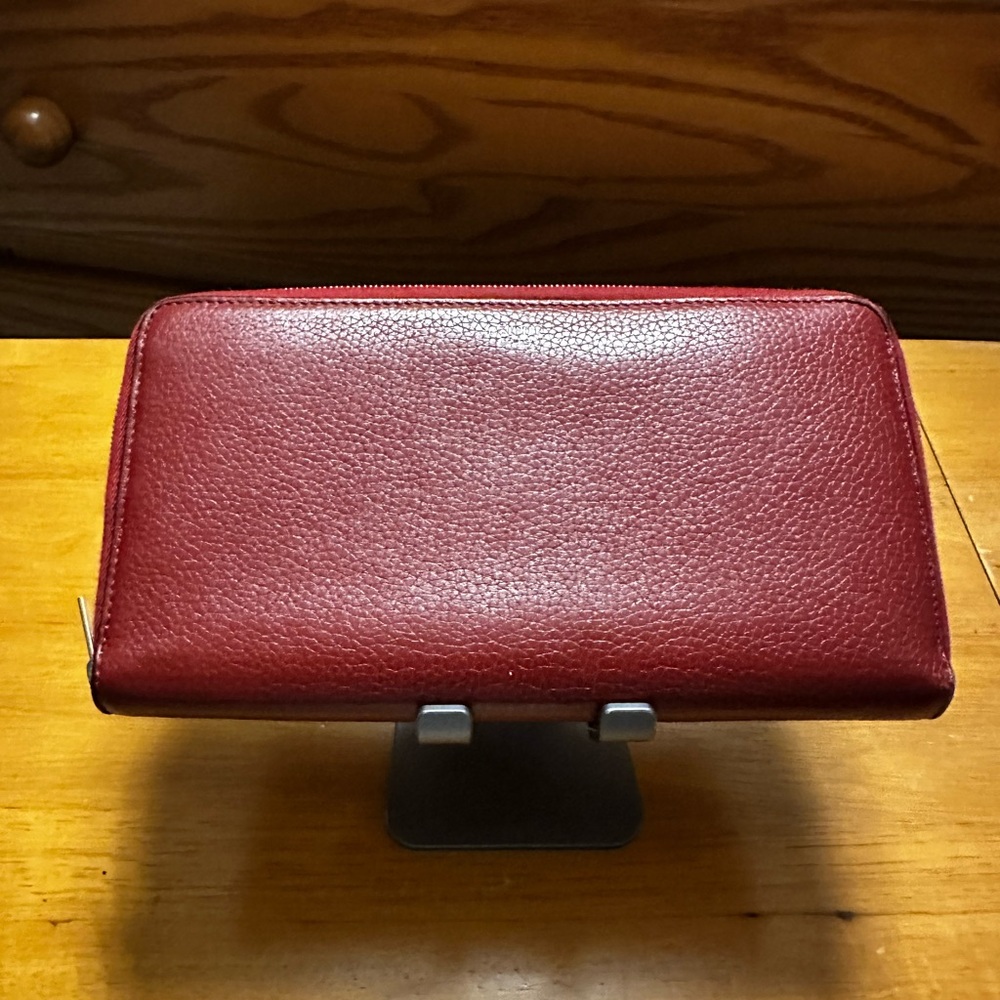 Celine Red & Taupe Leather Long Zip Wallet w/Dust Bag